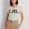 T-shirts en jersey crème à logo perlé Ralph Lauren pour femme T-shirts en jersey crème à logo perlé Ralph Lauren pour femme