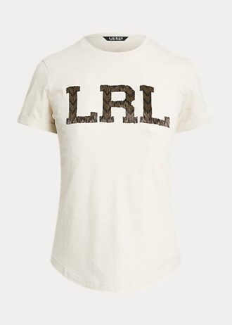 T-shirts en jersey crème à logo perlé Ralph Lauren pour femme