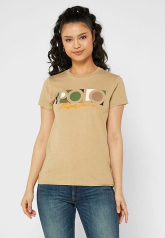 T-shirts graphiques à col rond Ralph Lauren marron pour femmes