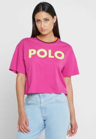 T-shirts graphiques à col rond roses Ralph Lauren pour femmes
