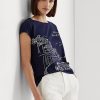 T-shirts graphiques en jersey bleu marine Ralph Lauren pour femme T-shirts graphiques en jersey bleu marine Ralph Lauren pour femme