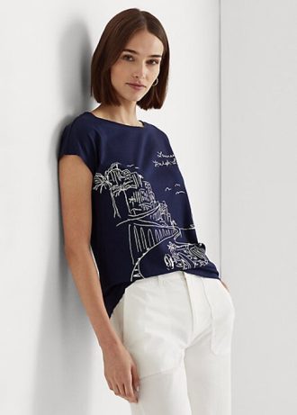 T-shirts graphiques en jersey bleu marine Ralph Lauren pour femme