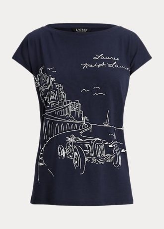 T-shirts graphiques en jersey bleu marine Ralph Lauren pour femme