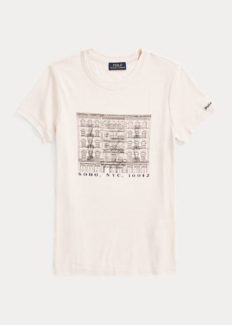 T-shirts graphiques slim en coton côtelé rose Ralph Lauren pour femme