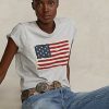 T-shirts gris en jersey de coton à imprimé drapeau Ralph Lauren pour femme T-shirts gris en jersey de coton à imprimé drapeau Ralph Lauren pour femme