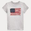 T-shirts gris en jersey de coton à imprimé drapeau Ralph Lauren pour femme T-shirts gris en jersey de coton à imprimé drapeau Ralph Lauren pour femme