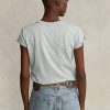 T-shirts gris en jersey de coton à imprimé drapeau Ralph Lauren pour femme T-shirts gris en jersey de coton à imprimé drapeau Ralph Lauren pour femme