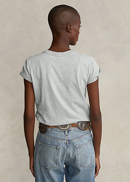 T-shirts gris en jersey de coton à imprimé drapeau Ralph Lauren pour femme T-shirts gris en jersey de coton à imprimé drapeau Ralph Lauren pour femme