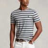 T-shirts gris Ralph Lauren Slim rayés en coton doux pour homme