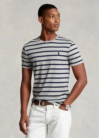 T-shirts gris Ralph Lauren Slim rayés en coton doux pour homme