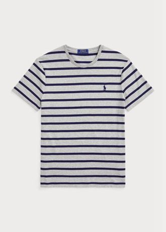 T-shirts gris Ralph Lauren Slim rayés en coton doux pour homme