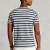 T-shirts gris Ralph Lauren Slim rayés en coton doux pour homme