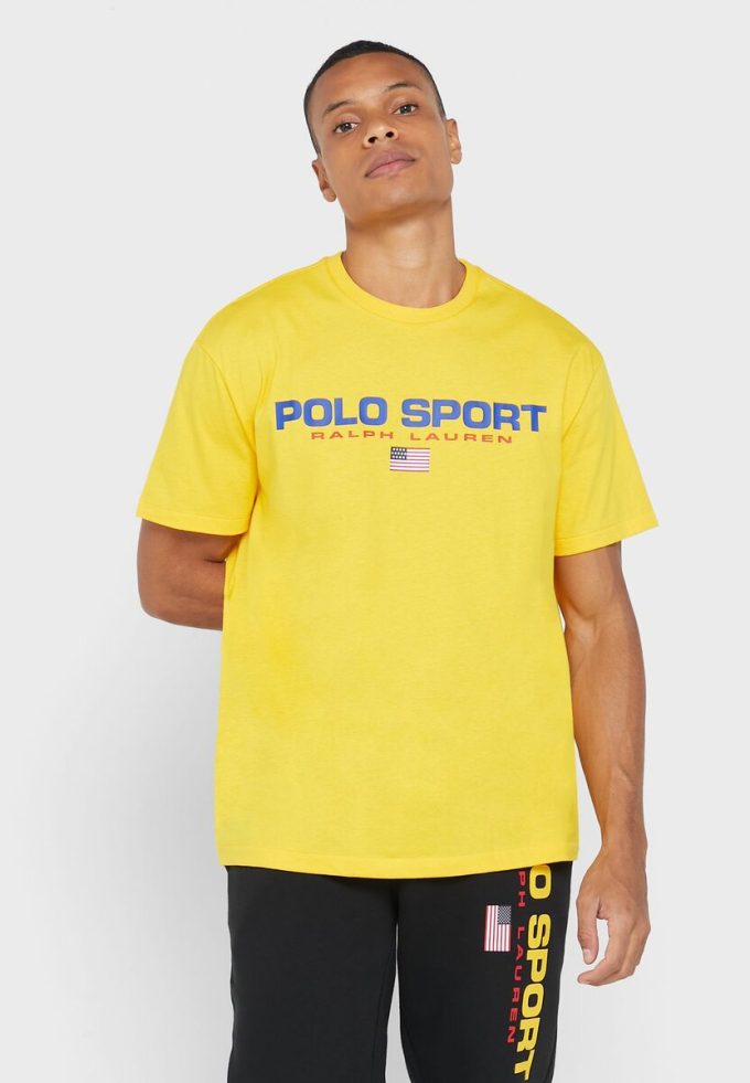 T-shirts jaunes à col ras du cou avec logo Ralph Lauren pour hommes T-shirts jaunes à col ras du cou avec logo Ralph Lauren pour hommes