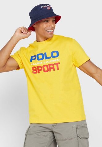 T-shirts jaunes à col ras du cou avec logo Ralph Lauren pour hommes