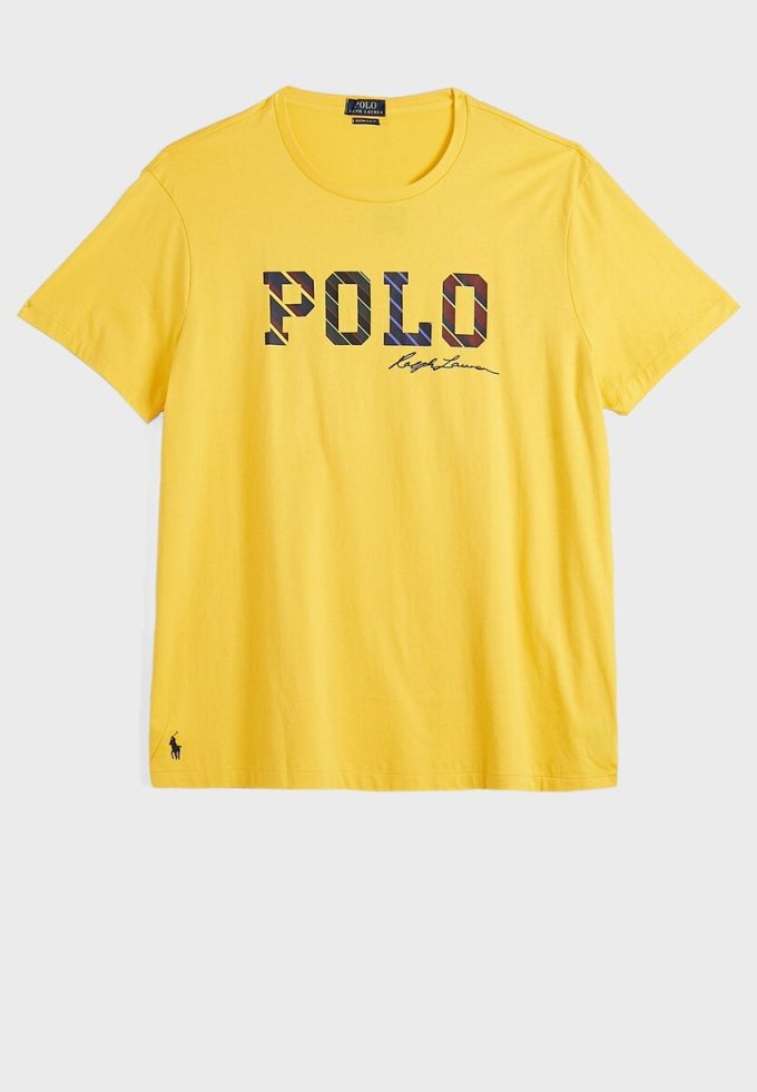 T-shirts jaunes à col ras du cou avec logo Ralph Lauren pour hommes