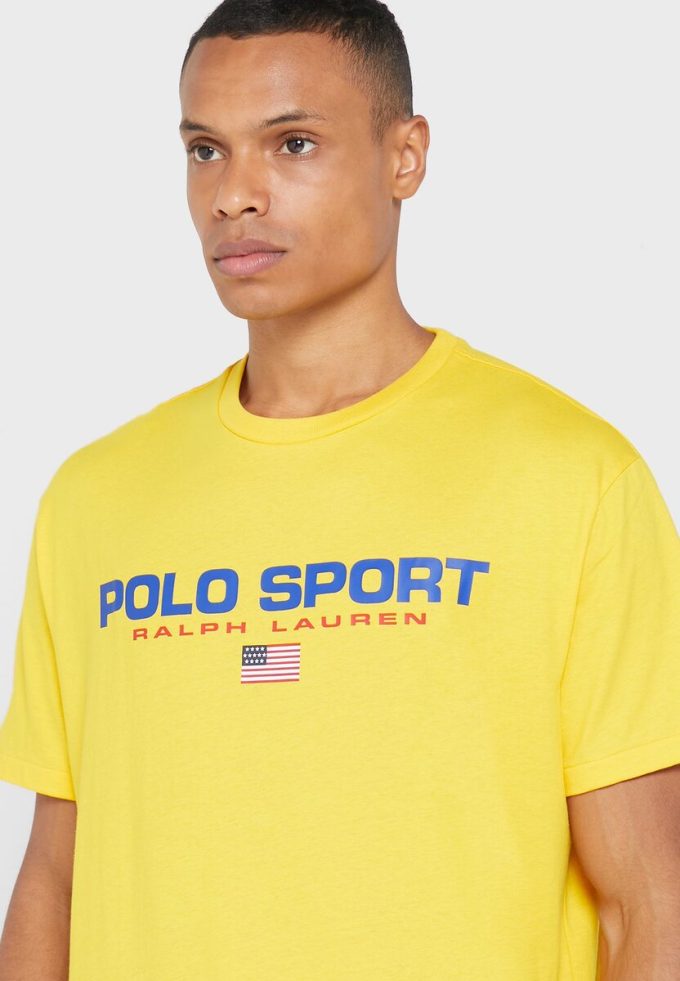 T-shirts jaunes à col ras du cou avec logo Ralph Lauren pour hommes T-shirts jaunes à col ras du cou avec logo Ralph Lauren pour hommes