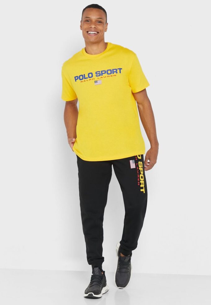 T-shirts jaunes à col ras du cou avec logo Ralph Lauren pour hommes T-shirts jaunes à col ras du cou avec logo Ralph Lauren pour hommes