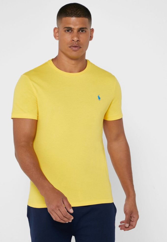 T-shirts jaunes à col ras du cou et logo poitrine Ralph Lauren pour homme