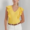 T-shirts jaunes en maille côtelée à volants Ralph Lauren pour femmes T-shirts jaunes en maille côtelée à volants Ralph Lauren pour femmes