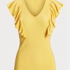 T-shirts jaunes en maille côtelée à volants Ralph Lauren pour femmes T-shirts jaunes en maille côtelée à volants Ralph Lauren pour femmes