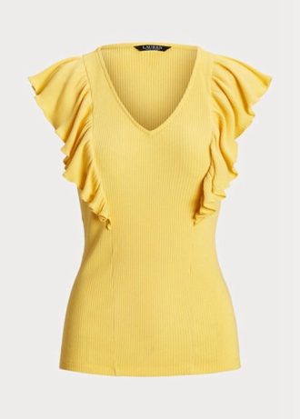 T-shirts jaunes en maille côtelée à volants Ralph Lauren pour femmes
