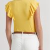 T-shirts jaunes en maille côtelée à volants Ralph Lauren pour femmes T-shirts jaunes en maille côtelée à volants Ralph Lauren pour femmes