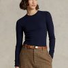 T-shirts à manches longues côtelés en daim bleu marine Ralph Lauren pour femme T-shirts à manches longues côtelés en daim bleu marine Ralph Lauren pour femme
