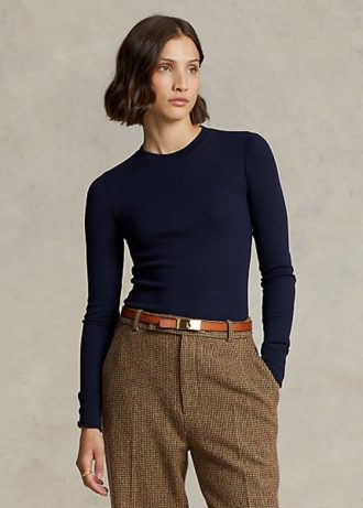 T-shirts à manches longues côtelés en daim bleu marine Ralph Lauren pour femme T-shirts à manches longues côtelés en daim bleu marine Ralph Lauren pour femme