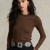 T-shirts à manches longues côtelés en daim marron Ralph Lauren pour femme T-shirts à manches longues côtelés en daim marron Ralph Lauren pour femme