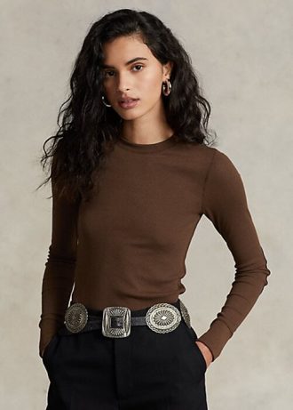 T-shirts à manches longues côtelés en daim marron Ralph Lauren pour femme T-shirts à manches longues côtelés en daim marron Ralph Lauren pour femme