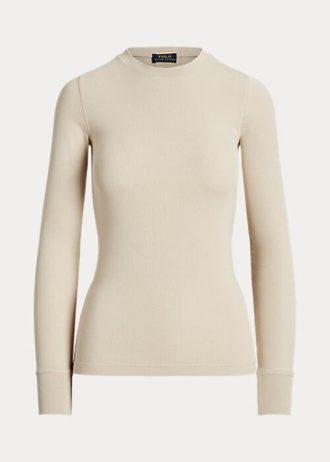 T-shirts à manches longues côtelés en daim Ralph Lauren pour femme, couleur crème T-shirts à manches longues côtelés en daim Ralph Lauren pour femme, couleur crème