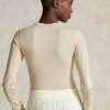 T-shirts à manches longues côtelés en daim Ralph Lauren pour femme, couleur crème