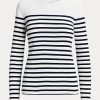 T-shirts à manches longues en coton rayé blanc/bleu marine Ralph Lauren pour femme T-shirts à manches longues en coton rayé blanc/bleu marine Ralph Lauren pour femme