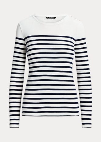 T-shirts à manches longues en coton rayé blanc/bleu marine Ralph Lauren pour femme T-shirts à manches longues en coton rayé blanc/bleu marine Ralph Lauren pour femme