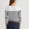 T-shirts à manches longues en coton rayé blanc/bleu marine Ralph Lauren pour femme T-shirts à manches longues en coton rayé blanc/bleu marine Ralph Lauren pour femme