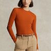T-shirts à manches longues orange Ralph Lauren pour femme avec bordure en daim côtelé T-shirts à manches longues orange Ralph Lauren pour femme avec bordure en daim côtelé