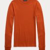 T-shirts à manches longues orange Ralph Lauren pour femme avec bordure en daim côtelé T-shirts à manches longues orange Ralph Lauren pour femme avec bordure en daim côtelé