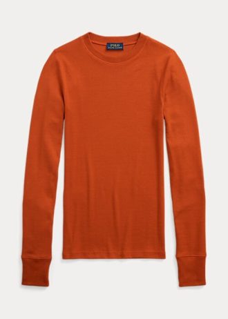 T-shirts à manches longues orange Ralph Lauren pour femme avec bordure en daim côtelé T-shirts à manches longues orange Ralph Lauren pour femme avec bordure en daim côtelé