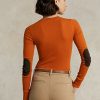 T-shirts à manches longues orange Ralph Lauren pour femme avec bordure en daim côtelé T-shirts à manches longues orange Ralph Lauren pour femme avec bordure en daim côtelé