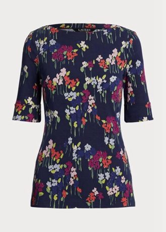 T-shirts multicolores à col bateau en coton extensible à fleurs Ralph Lauren pour femme
