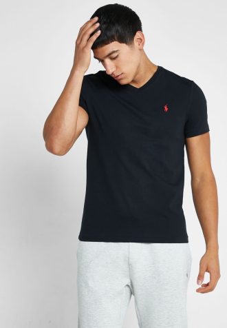 T-shirts noirs à col en V Ralph Lauren Essential pour hommes