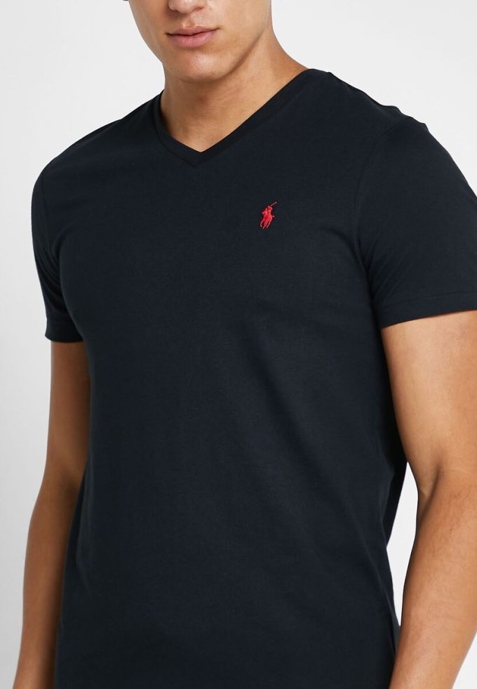 T-shirts noirs à col en V Ralph Lauren Essential pour hommes