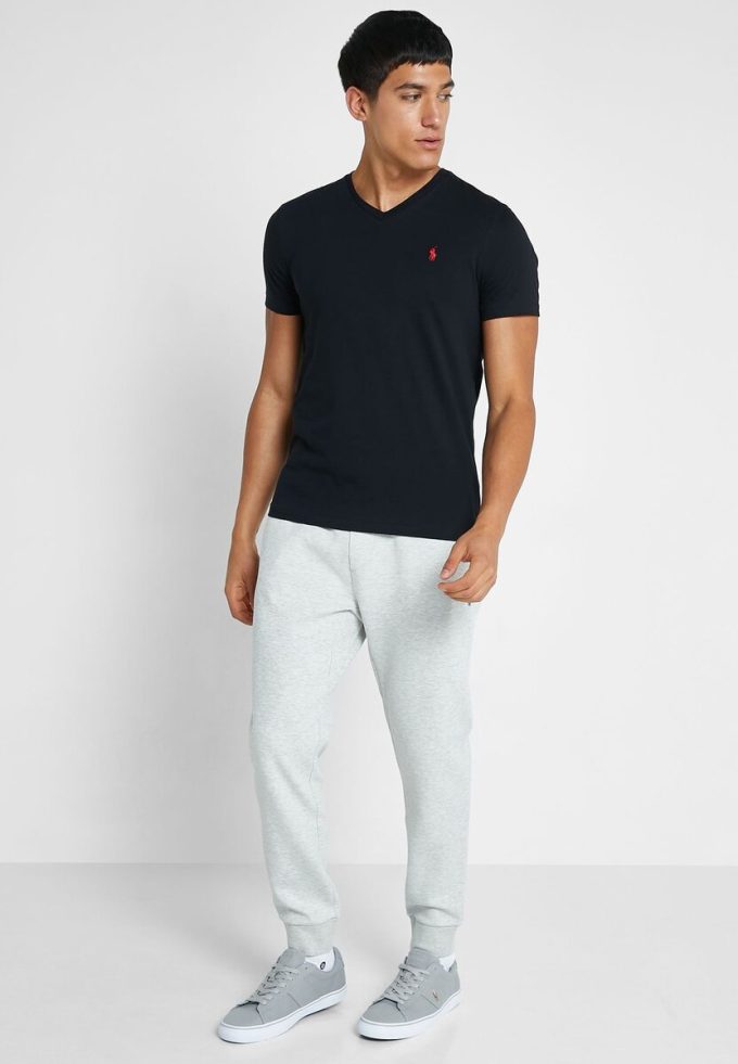 T-shirts noirs à col en V Ralph Lauren Essential pour hommes