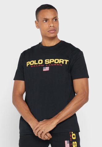 T-shirts noirs à col ras du cou avec logo Ralph Lauren pour hommes