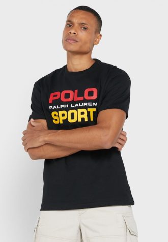 T-shirts noirs à col ras du cou avec logo Ralph Lauren pour hommes