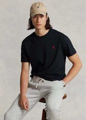 T-shirts noirs à col ras du cou en jersey coupe classique Ralph Lauren pour homme