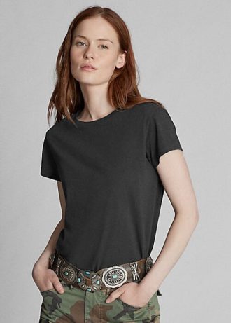 T-shirts noirs à col ras du cou en jersey de coton Ralph Lauren pour femme