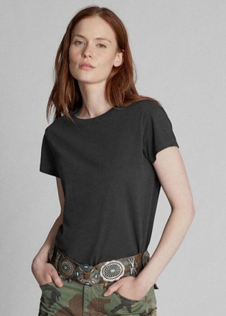 T-shirts noirs à col ras du cou en jersey de coton Ralph Lauren pour femme