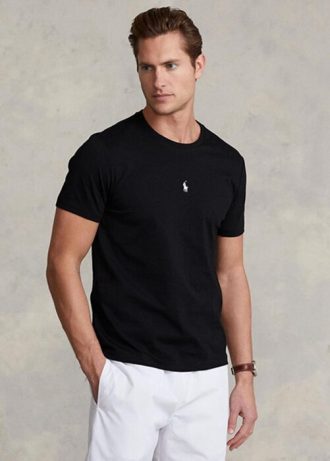 T-shirts noirs à col ras du cou et coupe slim pour homme Ralph Lauren