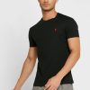 T-shirts noirs à col ras du cou et logo brodé Ralph Lauren pour homme